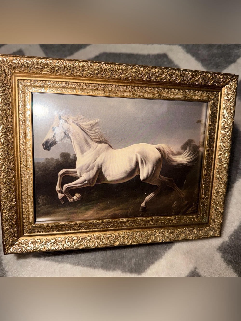 5”X7” equestrian print in gold frame